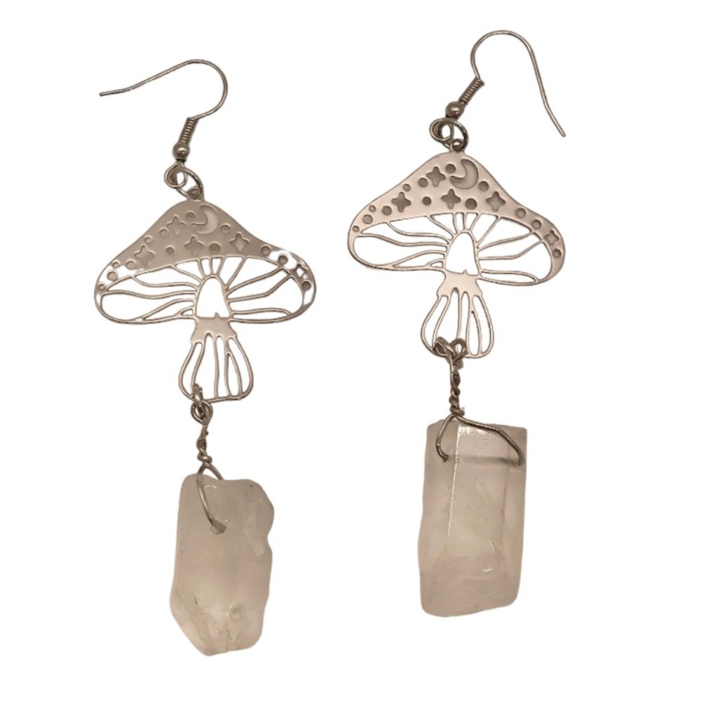 ⭐️❤️ FREE Mushroom Stone Geo Geode Faux Plant Hipster Hippie Chic Art Earrings